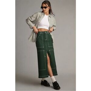 Anthropologie Pilcro green carpenter maxi skirt with slit